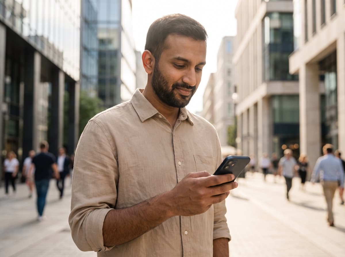 Monthly sender checking his phone